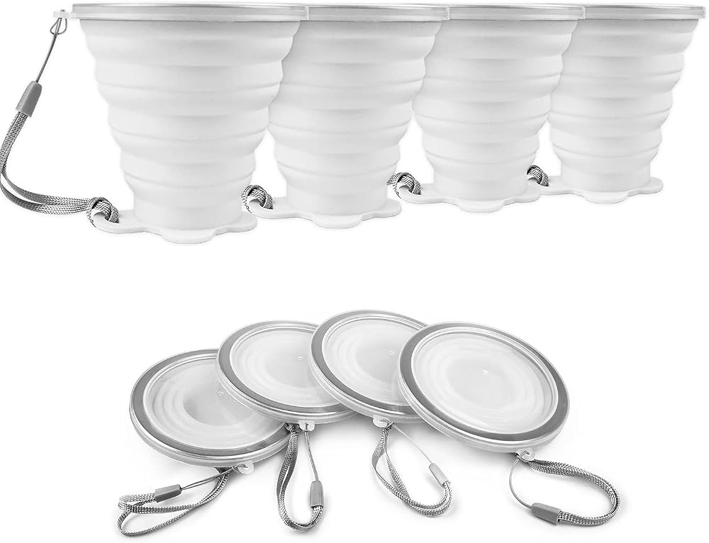 ddLUCK Silicone Foldable Cup 4 Pack BPA Free Collapsible Travel Mugs Translucent