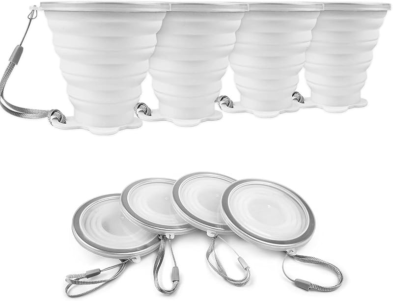 ddLUCK Silicone Foldable Cup 4 Pack BPA Free Collapsible Travel Mugs Translucent