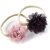 My Lello Baby Girl Rounded Petal Chiffon Flower Nylon Elastic Headbands Set 2pcs - Small - Dusty Lilac/Plum