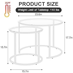 aboxoo White Nesting Glass Table Set of 2, Small