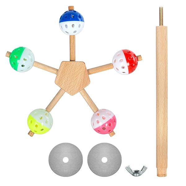 OIIBO BIRD TOY ROTATING PERCH TOY WITH BELL BALLS, PUZZLE PARROT TOYS BIRD CAGE TOYS BOREDOM REDUCING BIRD FORAGING TOYS FOR COCKATIEL, PARAKEETS, PARROTS, BUDGIES, LOVEBIRD, CONURES