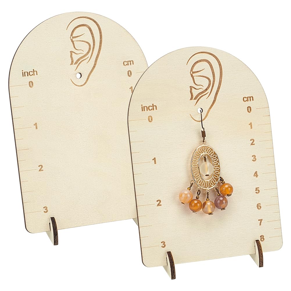 Photo 1 of FINGERINSPIRE 2 Pcs Earring Measurement Display Stand 3.5x2x5 Wood Ear Stud Stand Earring Organizer Frame with Measurement Floral White Arch-Shaped Earring Holder for Measuring and Selling Earring