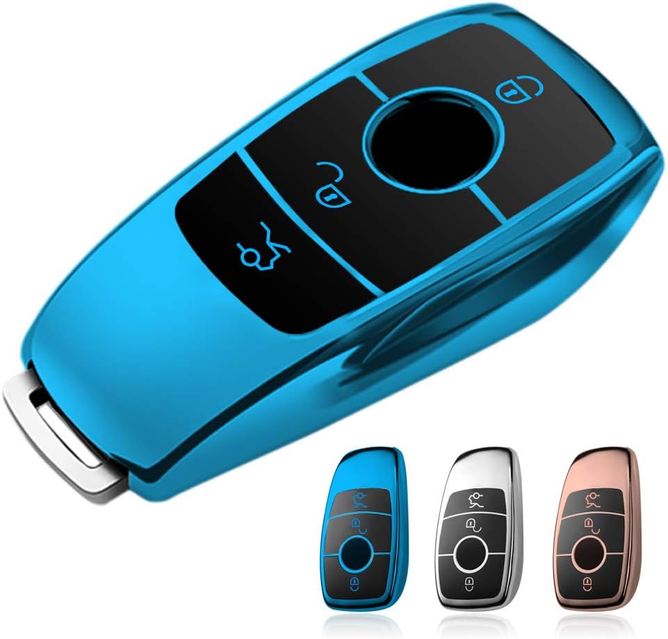 Compatible with Mercedes Benz Key Fob Cover, Smof Premium and Fashion Appearance Key Case Cover for Mercedes Benz E Class, 2018 up S Class, 2017 2018 W213 Keyless Smart Key Fob (Blue)