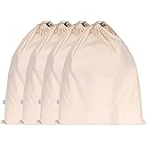 HB 4-Pack Cotton Large Drawstring Pouches 19" x 24" Muslin Grocery Home Storage Luggage Organizer Storage Dust-Proof Bags Cover for Shoes, Handbags, Backpacks
