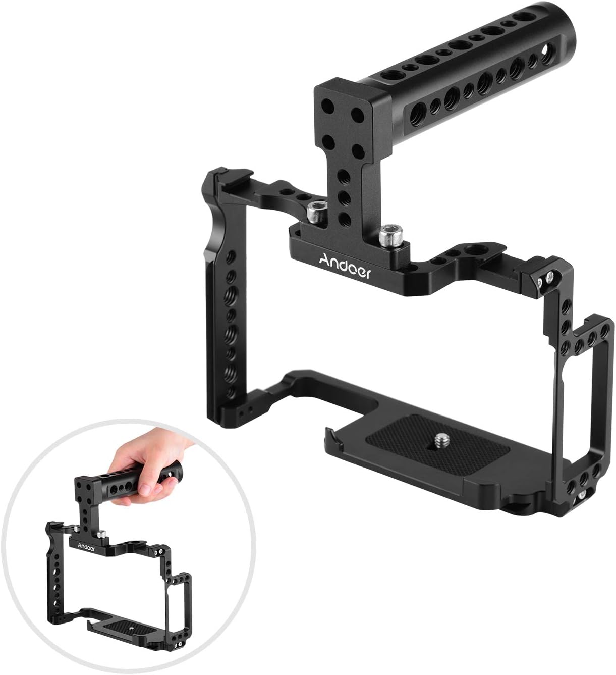 Andoer Aluminum Alloy Camera Video Cage Film Movie Making Kit + Top Handle Kit Aluminum Alloy with 1/4 Inch & 3/8 Inch Screw Holes Dual Cold Shoe Mount Compatible with Canon 5DS 5DR 5D Mark IV/III/II - Image 5