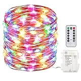 GDEALER 100 Led 33ft Fairy Lights Fairy String Lights Battery Operated Waterproof 8 Modes Remote Control String Lights Copper Wire Firefly lights Christmas Decor Christmas Lights Multi Color