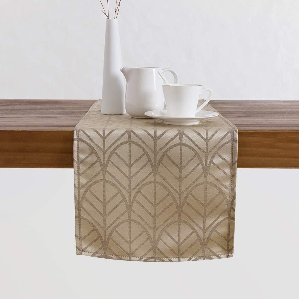 jinchan Jacquard Table Runner Length Leaf Pattern for Kitchen Restaurant Linen Textured Printed Table Cover for Dinner Holiday Parties 1 Panel 13" W x 72" L Taupe: Home & Kitchen