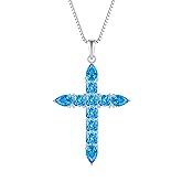 STARCHENIE Cross Necklace for Women 925 Sterling Silver Princess Cut Crucifix Pendant Necklaces Birthstone Jewelry Religious Gift for Her