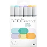 Copic Sketch Alcohol Markers, 6 Color Dual Tip Art Marker Set &ndash; Blendable Brush Tips for Drawing, Sketching, and Illustration &ndash; Professional Set for Adults/Teen Artists &amp; Creators - Pale Pastels