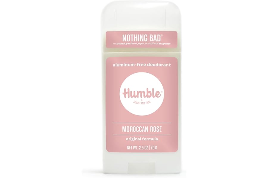 HUMBLE BRANDS Original Formula Aluminum-free Deodorant. Long Lasting Odor Control with Baking Soda and Essential Oils, Moroccan Rose, Pack of 1