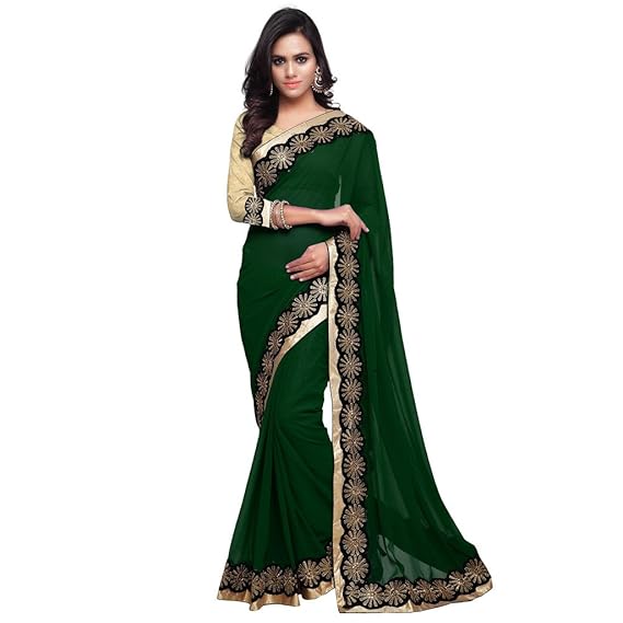 Womens New Faux Georgette Embroidered Lace Border Party Wear Saree
