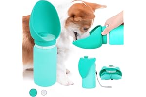 ASFROST Portable Dog Water Bottle, Silicone Foldable Dog Travel Water Bottle, 19oz/550ml Drinking Feeder, Lightweight Water Bowl for Puppy Pet Outdoor Walking Hiking Camping, Dog Stuff, Green