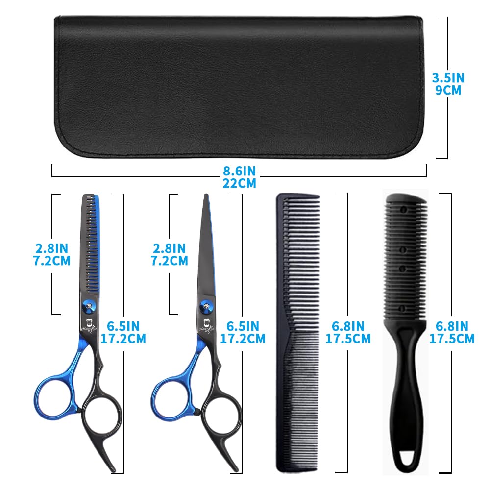 8 PCS Hair Cutting Scissors Kit,Black Blue Professional Home Hair Cutting Barber/Salon Thinning Shears,Hair Cutting Shears Hair Cut Blending Salon Scissor for Men Women Pet