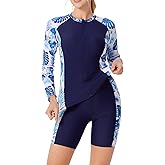 JACK SMITH Women's 3 Piece Long Sleeve Rash Guard Swimsuits Zip Front Bathing Suit Tankini Swimsuits UPF 50