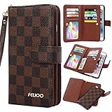 iPhone 6 Plus Case, iPhone 6 Plus Checkered Case, GX-LV iPhone 6 Plus Multi-functional Wallet Case, Luxury Deluxe Design Business style Classic Plaid Check Ultra-large Capacity Detachable Wristlet Wrist Strap Leather Flip Purse Wallet Case Cover with ID Holder / Credit Card Slot / Inner Pocket For Apple iPhone 6 Plus 5.5-inch With Free 1 GX-LV Screen Protector and 1 Stylus Pen - GX-LV® Retail Packaging (Brown-Check)