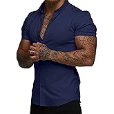 Dokotoo Men Mens Muscle Fit Casual Dress Shirts Short Sleeve Wrinkle-Free Button Down Shirt