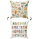 KongMoTree Cute Animal Alphabet Throw Pillow Case, Colorful Rainbow ABC Letters Decorative Cotton Linen Cushion Covers for Playroom Kids Couch Bedroom Nursery Toddler Classroom Decor, 18x18 Inch