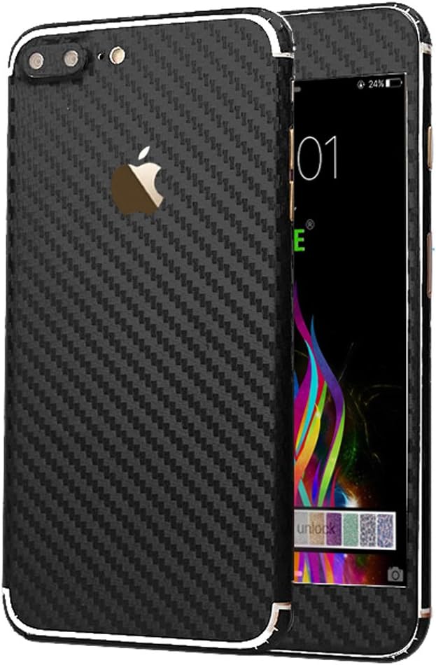 iPhone 7 Plus Sticker, Toeoe Luxury 3D Textured Carbon Fibre Decal Skin with a Clear Case for iPhone 7 Plus Black