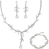 Hapibuy Crystal Necklace Earrings Bracelet Rhinestone Choker Necklace Bridal Wedding Jewelry Set For Brides Bridesmaid Women Party Accessory