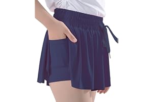 zqajuxg Girls Flowy Shorts，2 in 1 Shorts with Pocket for Sports，Running，Athletic