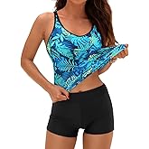 Yonique 2 Piece Tankini Swimsuits for Women with Boy Shorts Athletic Swim Tank Top Bathing Suits