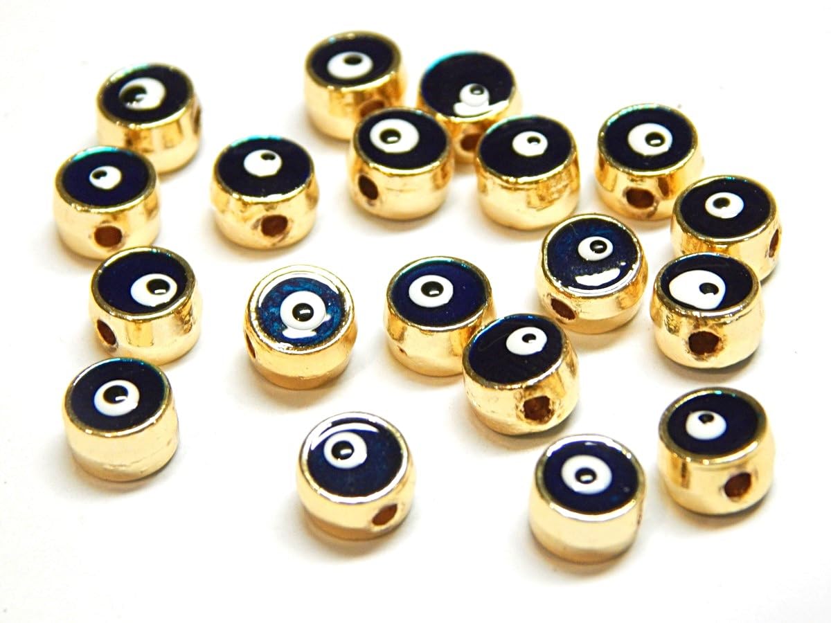 Nazar Boncugu Blue Eye Evil Eye Jewellery Beads Bracelet Glass Gold Enamelled Amulet Spacer Beads Spacer Beads Spacer Beads Spacer Beads Spacer Parts 10 Pieces DIY Jewellery