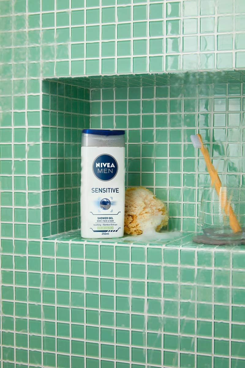 NIVEA MEN Sensitive Shower Gel Pack of 6 (6 x 400ml), Alcohol-Free Sensitive Skin Body Wash, Gentle for Irritated Skin - Image 5