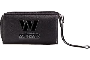 Team Sports America NFL Washington Commanders Black Leather Wristlet Wallet for Women| Zip Closure Phone Holder Clutch Wallet with Wrist Strap | Officially Licensed Stamped Logo | Gift Box Included