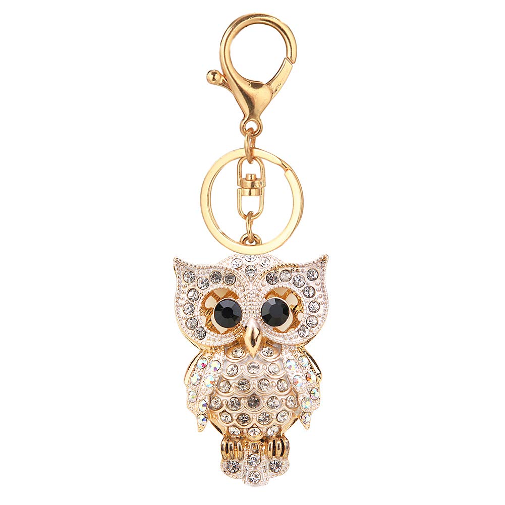 MUAMAX Crystal Owl Keychain & Pendant - Sparkly Rhinestone Owl Charm for Key Rings, Purse, Handbag Ornaments & Gifts - Silver