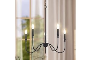 Homebelife 5-Light Farmhouse Chandelier Lighting Fixture, Linear Pendant Light for Kitchen Island, Dining & Living Room, Matte Black Finished