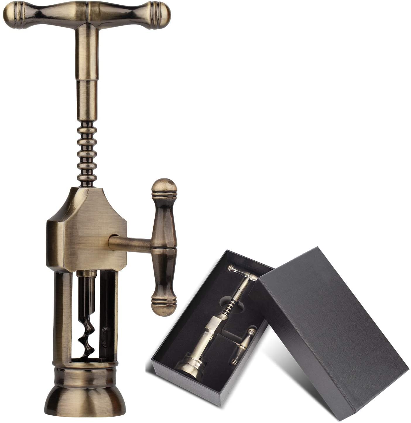 Wine Opener Corkscrew Manual Heavy Duty Metal Wine Bottle Opener Antique Corkscrew Handheld Cellar Type Corkscrew with Gift Box,Retro Bronze Styling.