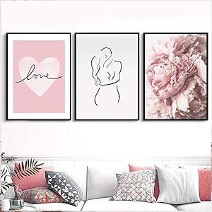 N / A Carteles de Pintura en Lienzo de Amor con Flor Rosa Rosa