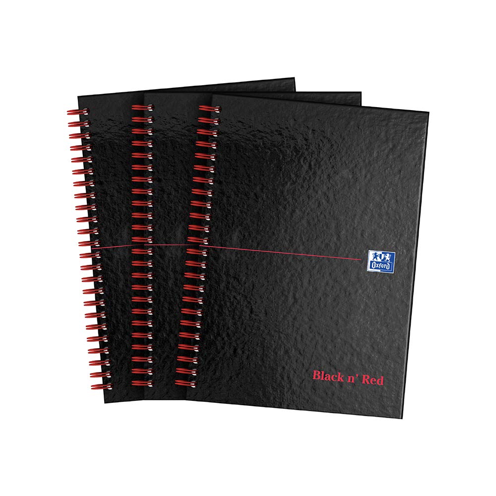 Oxford Black n' Red A5 Notebook, Glossy Hardback Wirebound, 140 pages, Lined (Pack of 3)