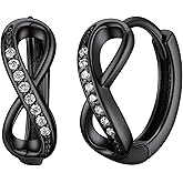 ChicSilver 925 Sterling Silver Small Hoop Earrings for Women White Gold Plated Cubic Zirconia Infinity Huggie Hoop Earring Cartilage Earrings Lightweight - 10mm