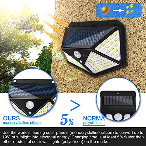 Solar Lights Outdoor 100 LEDs Solar Motion Sensor Light Outdoor 1000 Lumens Waterproof Security Wall Night Light with 3 Modes 270° Wide Angle for Garden, Patio Yard, Deck Garage, Fence, Porch - 2 Pack