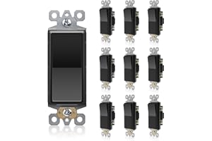 TOPELER 10 Pack 3-Way Decorator Black Light Switch, Single Pole or Three Way Paddle Rocker Light Switch, 15A 120/277V Electrical Wall Switches, Self-Grounding, Residential Grade, ETL Listed