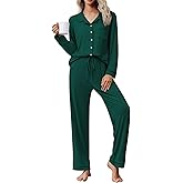 Ekouaer Pajama Sets Women Classic Long Sleeve Button Down Sleepwear Soft Pjs Lounge Sets