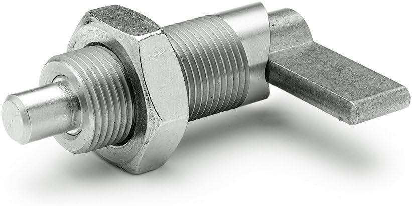 GN 612-NI Series Stainless Steel Lock-Out Type Cam Action Indexing Plunger without Plastic Sleeve, with Lock Nut, M20 x 1.5mm Thread Size, 36mm Thread Length, 12mm Item Diameter