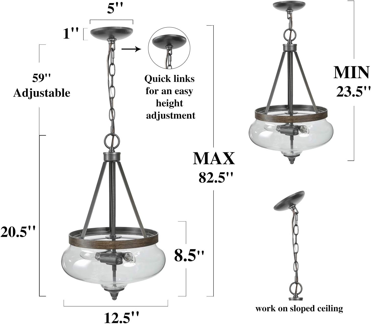 KSANA Glass Pendant Chandeliers for Dining Room, Kitchen Island, 12.5" D: Home Improvement