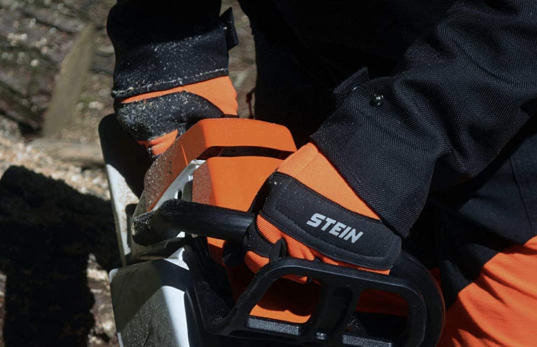 Stein Chainsaw Protective Gloves Class 0 Size 9, EN 381-7 Left-Hand Saw Protection Leather Forestry PPE, Orange / Black - Image 5