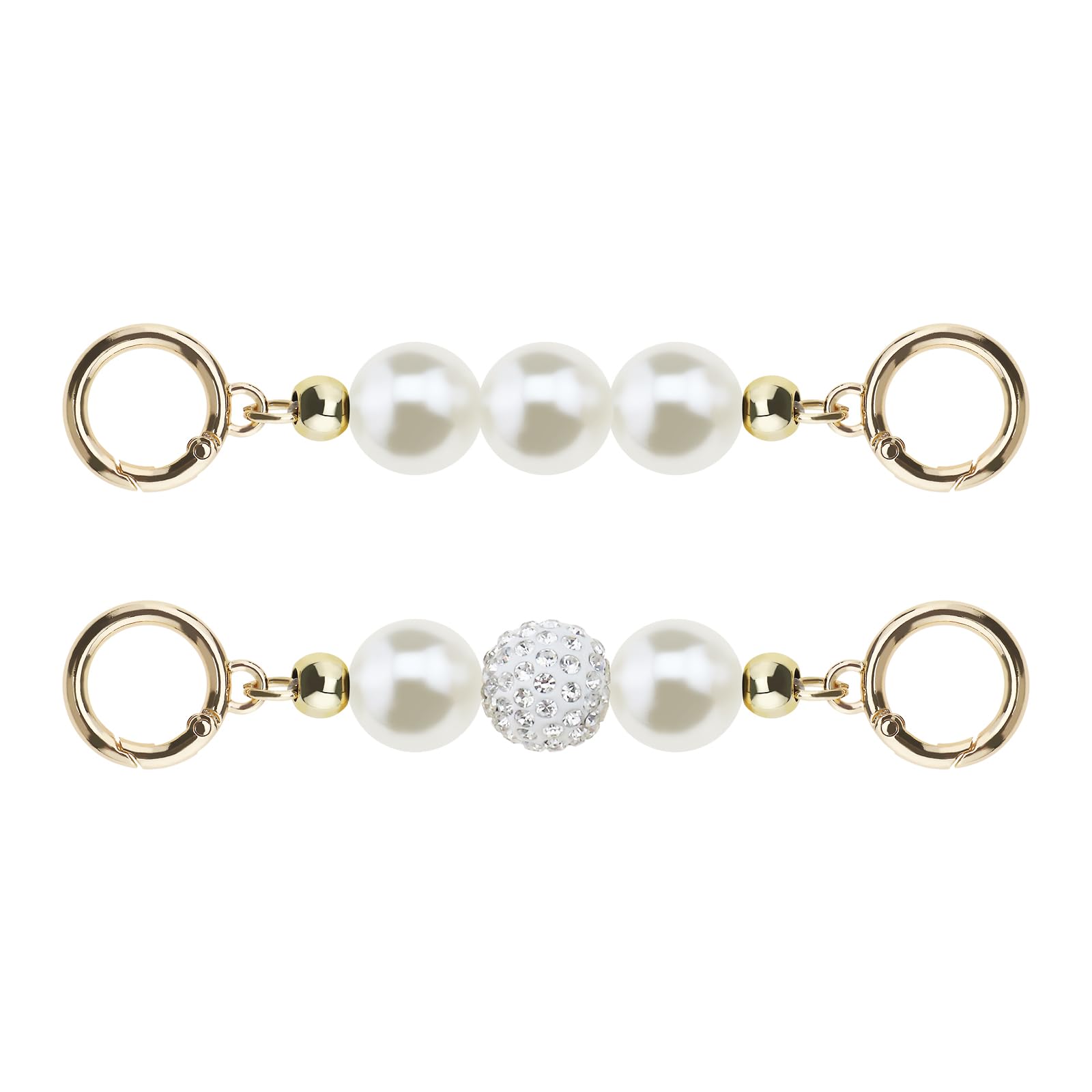 ECSiNG 2PCS Handbag Chain Strap Extender Artificial Pearl Bead Replacement Chain Strap with Metal Buckles for Purse Clutch Handbag Wallet Crossbody Bag 14cm White
