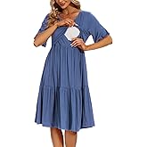 Smallshow Women's Maternity Nursing Dress Ruffle Short Sleeve Breastfeeding Clothes