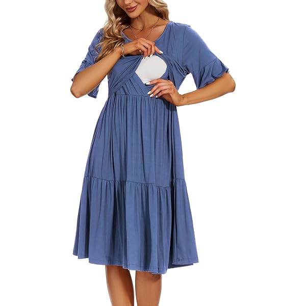 blue breastfeeding dress Marion Maternity INTO THE BLUE Maternity & Nursing Dress, S Petite main image 1