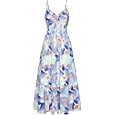 GRACE KARIN Women's 2026 Summer Maxi Dress Floral Tie Front Spaghetti Strap Casual Boho Beach Flowy Sundress with Pockets