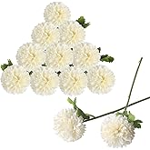 CCINEE 12Pcs Artificial Flowers Chrysanthemum Ball, Silk Floral Arrangement Fake Flowers Bouquet Long Stem Hydrangea for Home Office Coffee House Parties and Wedding Decor (White)