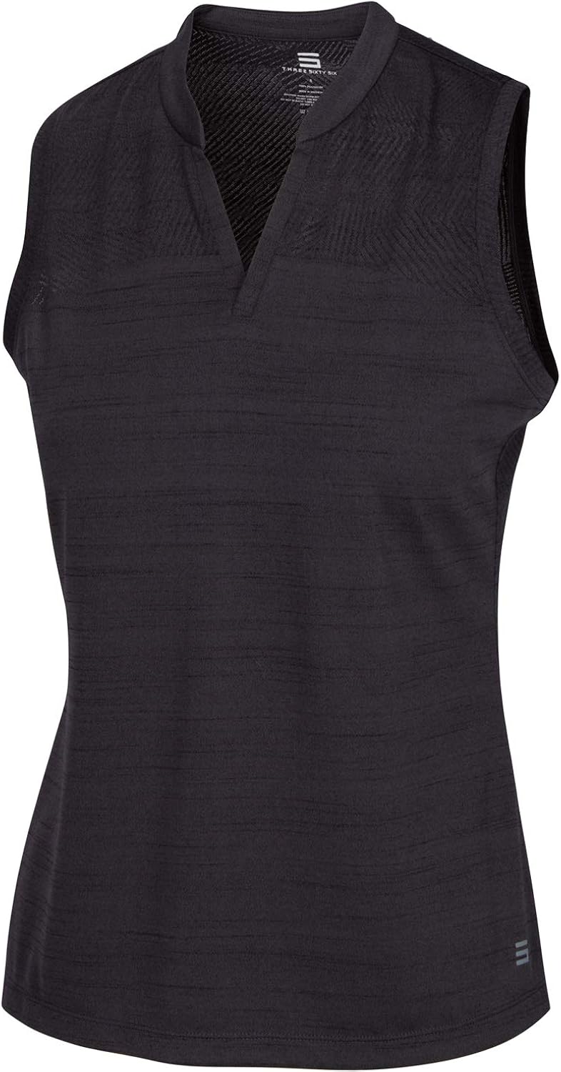 Women’s Sleeveless Collarless Golf Polo Shirt - Dry Fit, Breathable, Compression Golf Tops: Clothing