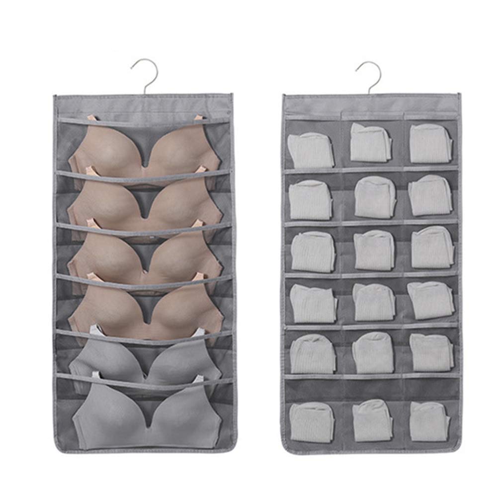 Iwinna Folding Clothing Storage Bag, Double Side Cloth Hanging Shelf Space-Saving Storage Bags with 360 Whirling Hanger for Toys Purses Towels Socks Bra, 24 Mesh Pockets