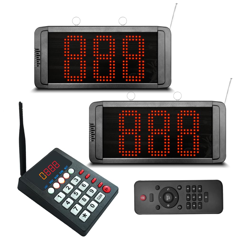 CYSSJF Number Calling System (3-Digit, 000-999) | For Restaurant, Deli Counter, Takeaway, Clinic: Queue Number Calling & Management | For Church: Display Hymn Number | Dual Screens + Keypad