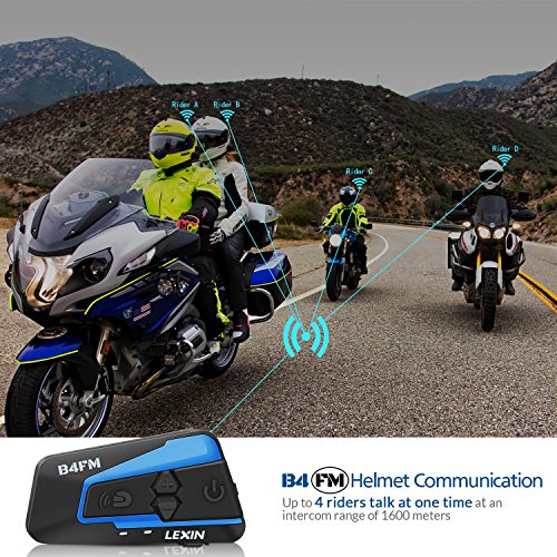 LEXIN 4 Way BT Interphone Bluetooth Motorcycle Helmet Intercom, Universal Wireless Headset, Motorbike Communication System with Speakers headphones for Motorbike Skiing for Rider