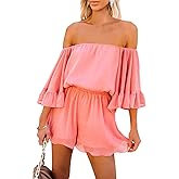 Fixmatti Women Boho Summer Romper Casual Floral Print Off Shoulder Strapless Shorts Jumpsuits